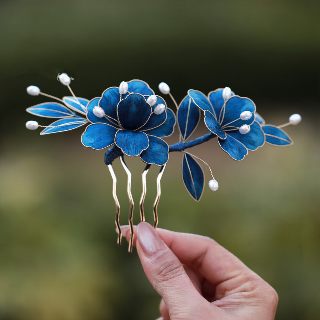 Handmade Silk Velvet Peony Hair Comb - Artisan Filigree Jewelry for Luxury Weddings & Brides