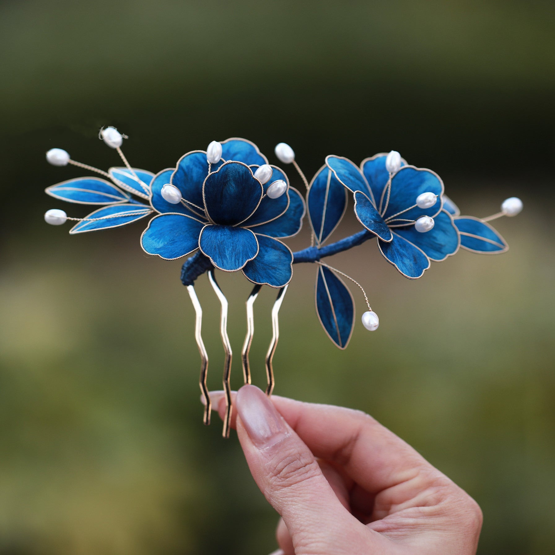 Handmade Silk Velvet Peony Hair Comb - Artisan Filigree Jewelry for Luxury Weddings & Brides