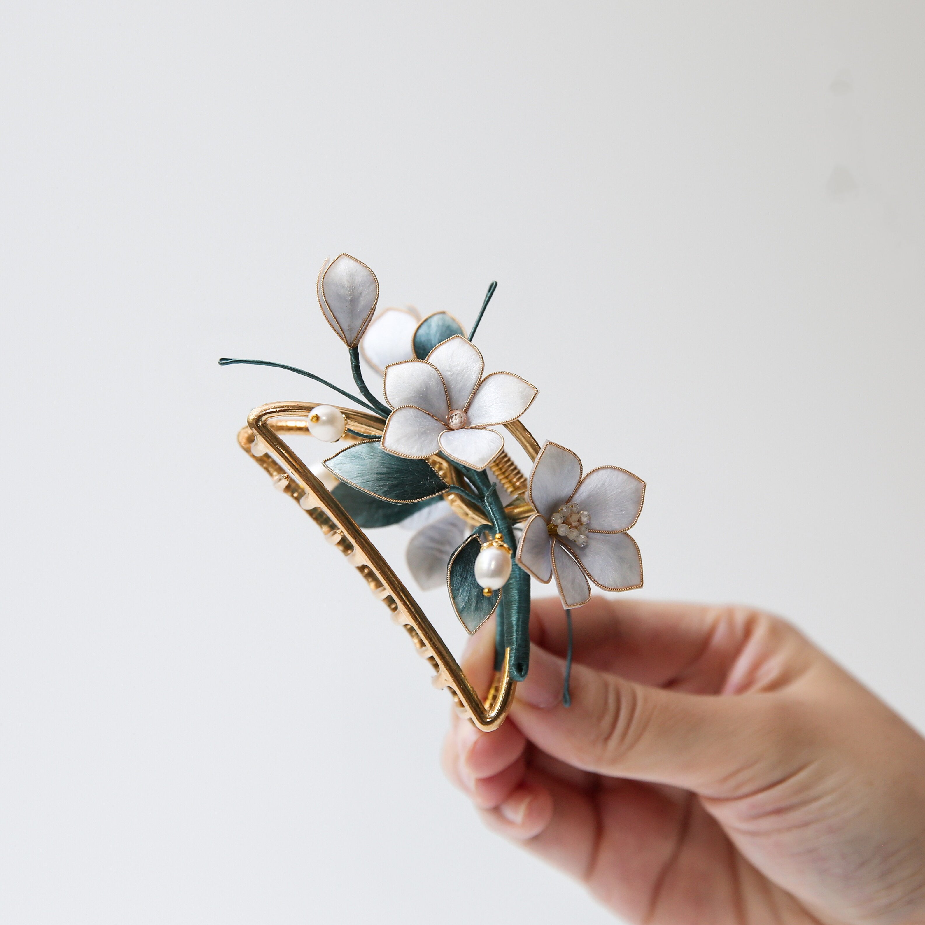 "Ethereal Petal" Silk Velvet Claw Clip - Romantic Heritage Hairpiece for Tea Parties
