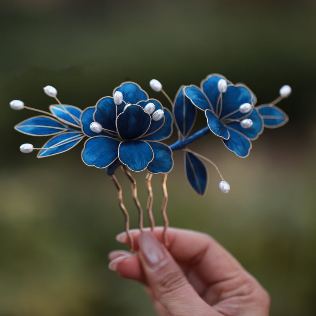 Handmade Silk Velvet Peony Hair Comb - Artisan Filigree Jewelry for Luxury Weddings & Brides