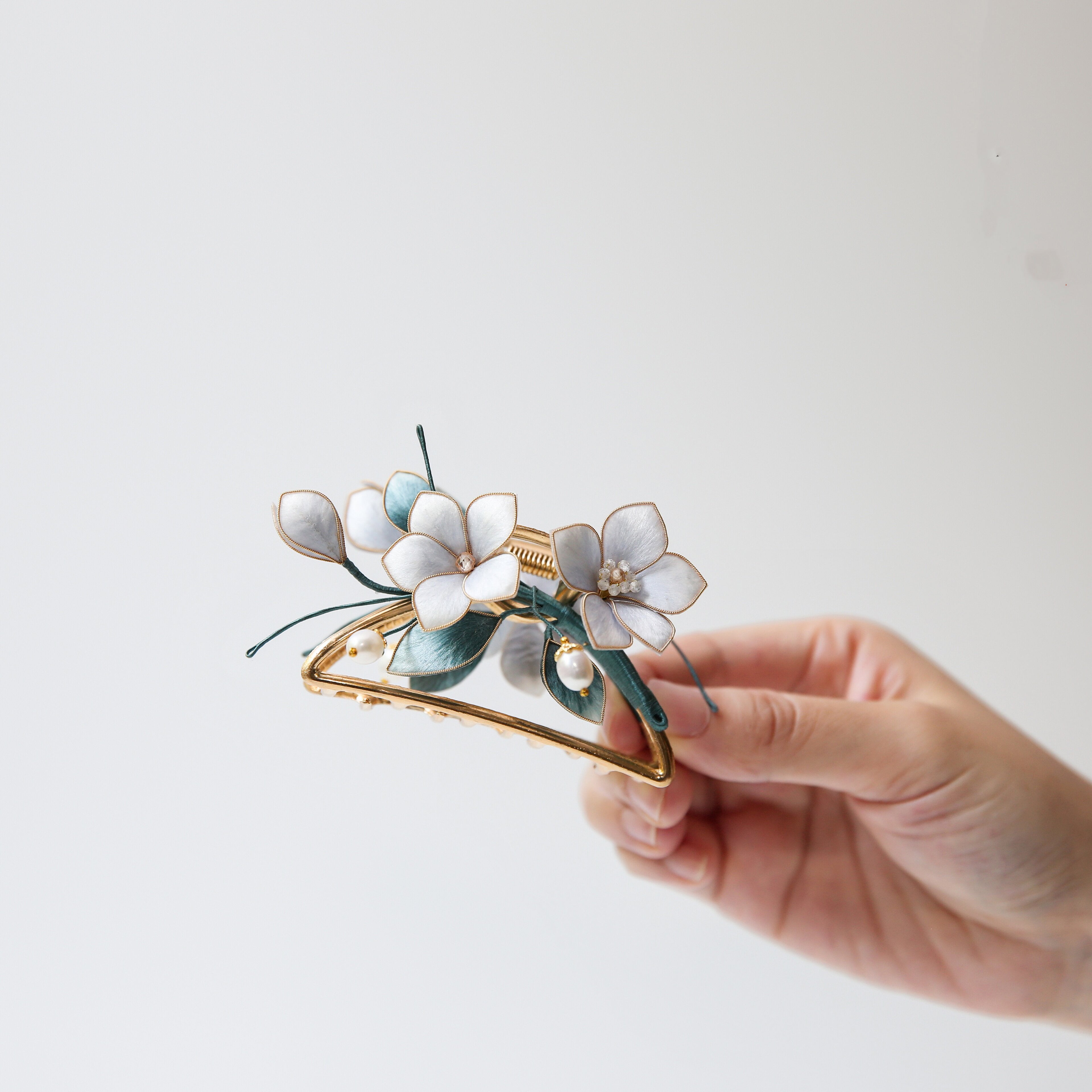 "Ethereal Petal" Silk Velvet Claw Clip - Romantic Heritage Hairpiece for Tea Parties