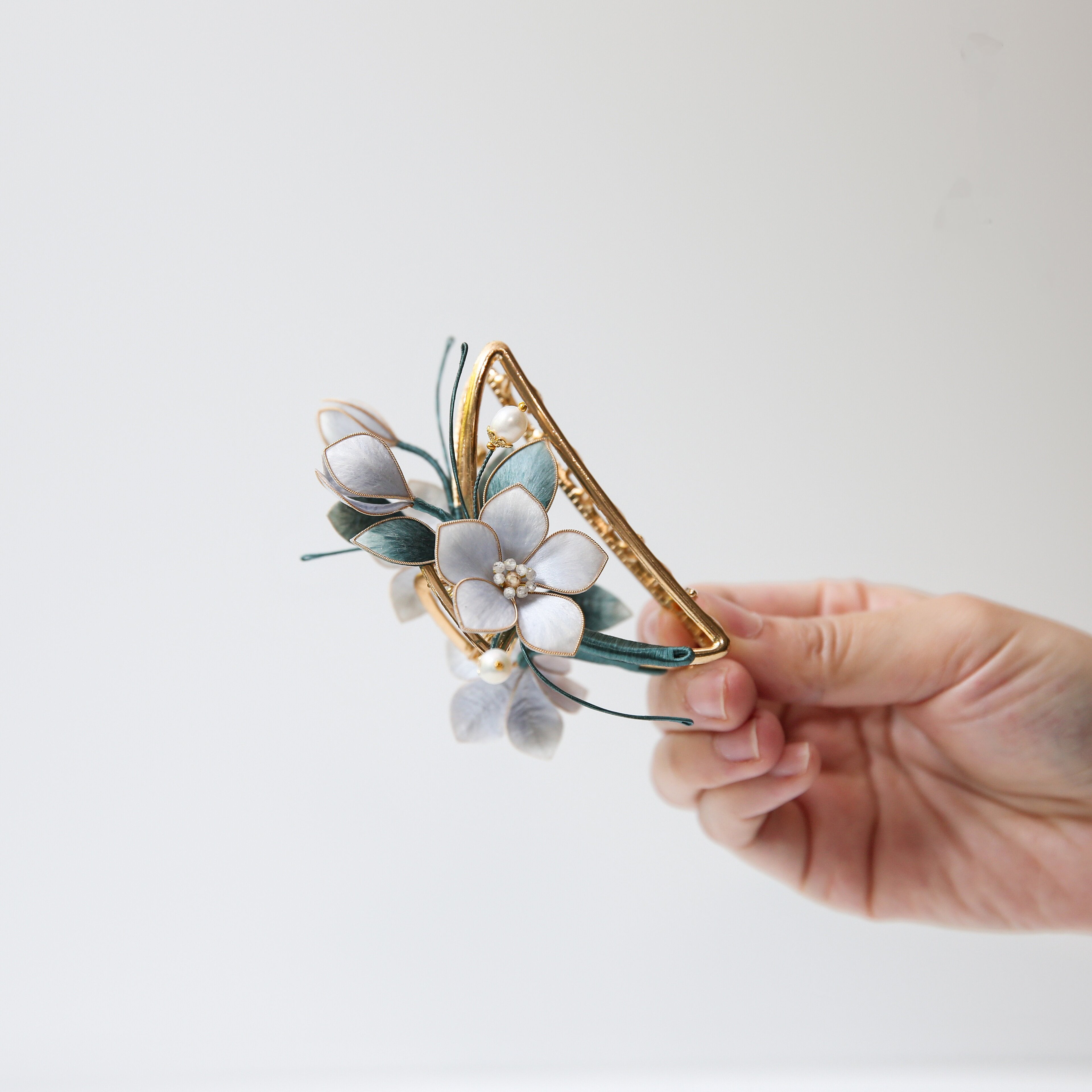 "Ethereal Petal" Silk Velvet Claw Clip - Romantic Heritage Hairpiece for Tea Parties