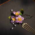 Handmade Silk Velvet "Purple Bloom" Hair Stick - Artisan Filigree Jewelry for Weddings