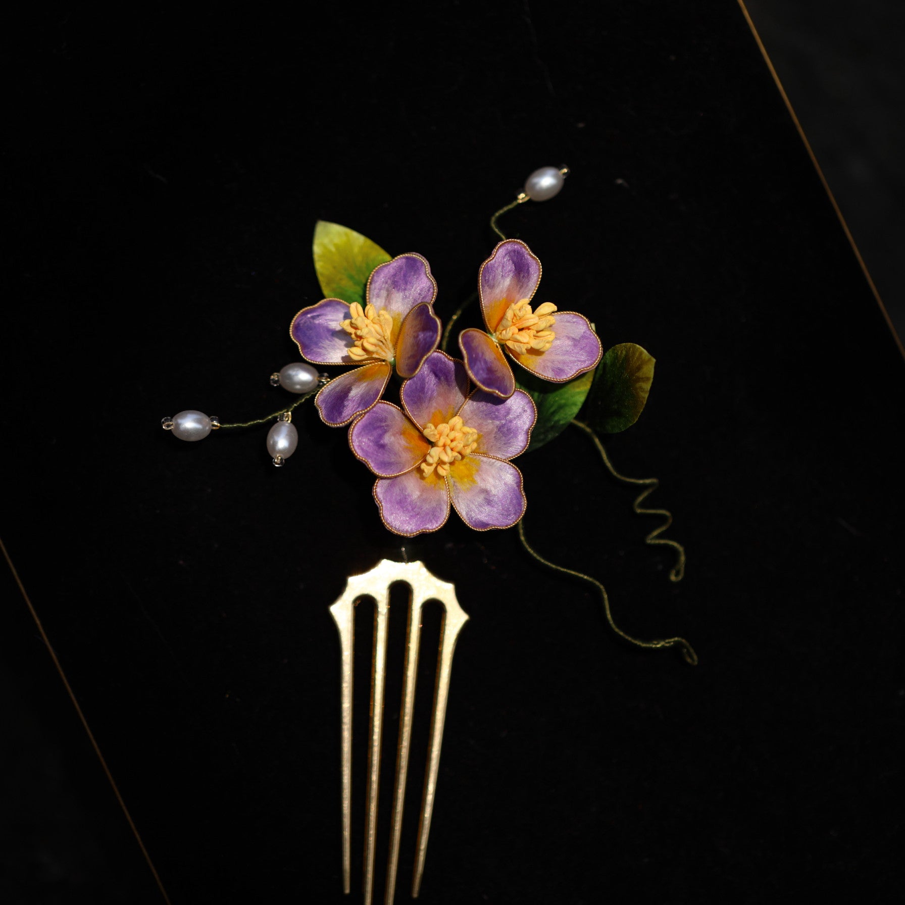 Handmade Silk Velvet "Purple Bloom" Hair Stick - Artisan Filigree Jewelry for Weddings