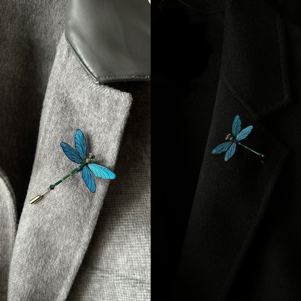 Handmade Silk Velvet Dragonfly Brooch - Artisan Heritage Jewelry for Coats & Hats