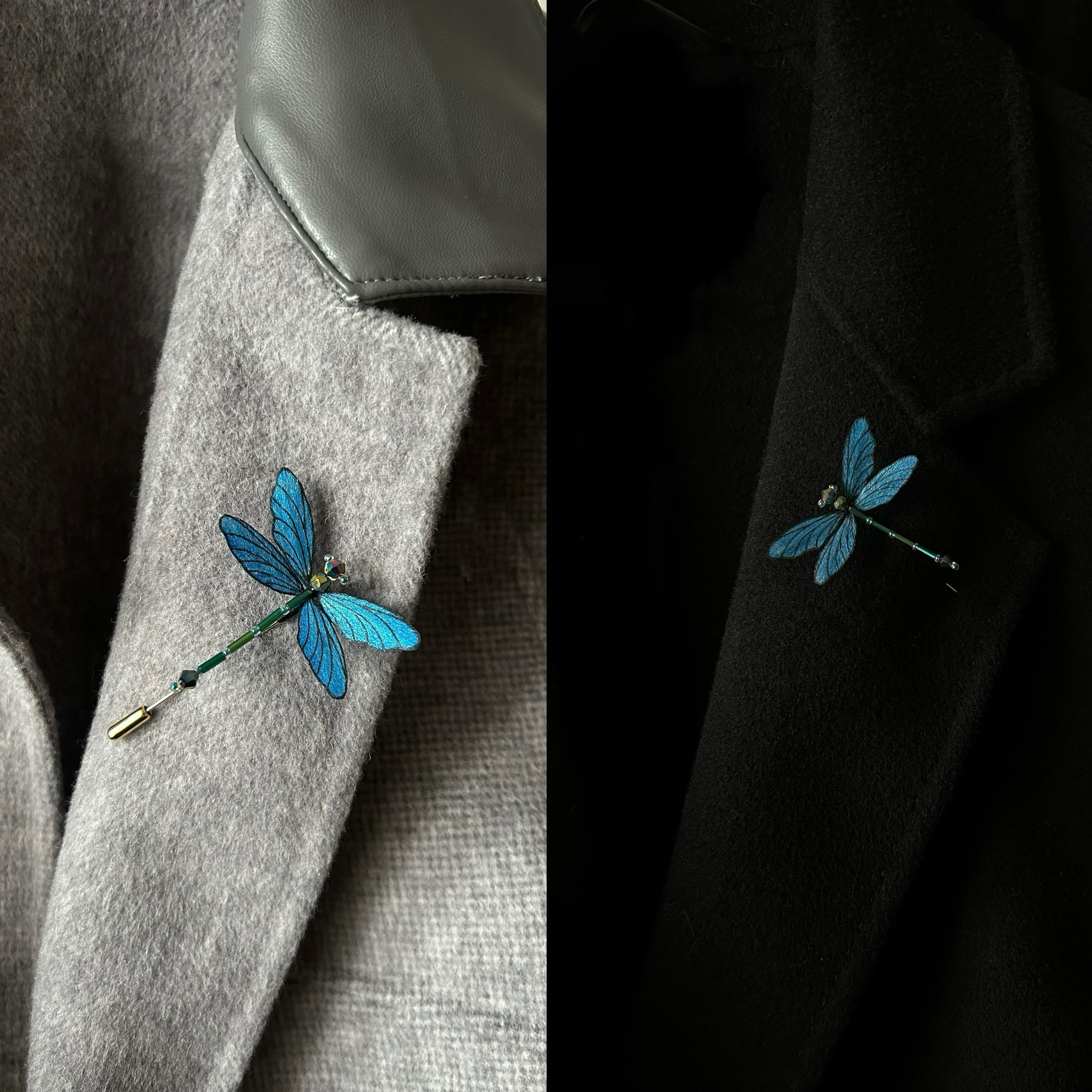 Handmade Silk Velvet Dragonfly Brooch - Artisan Heritage Jewelry for Coats & Hats