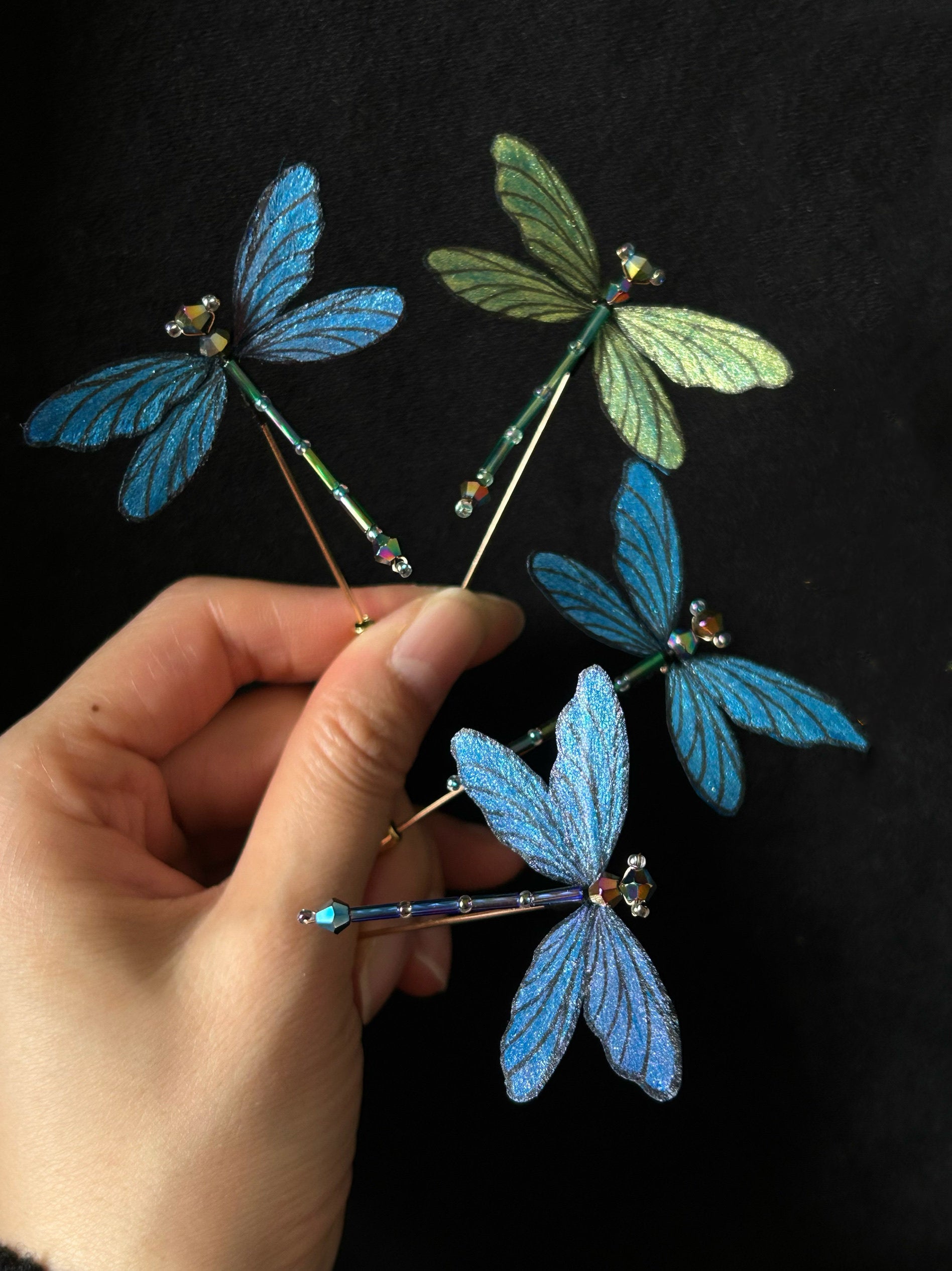 Handmade Silk Velvet Dragonfly Brooch - Artisan Heritage Jewelry for Coats & Hats