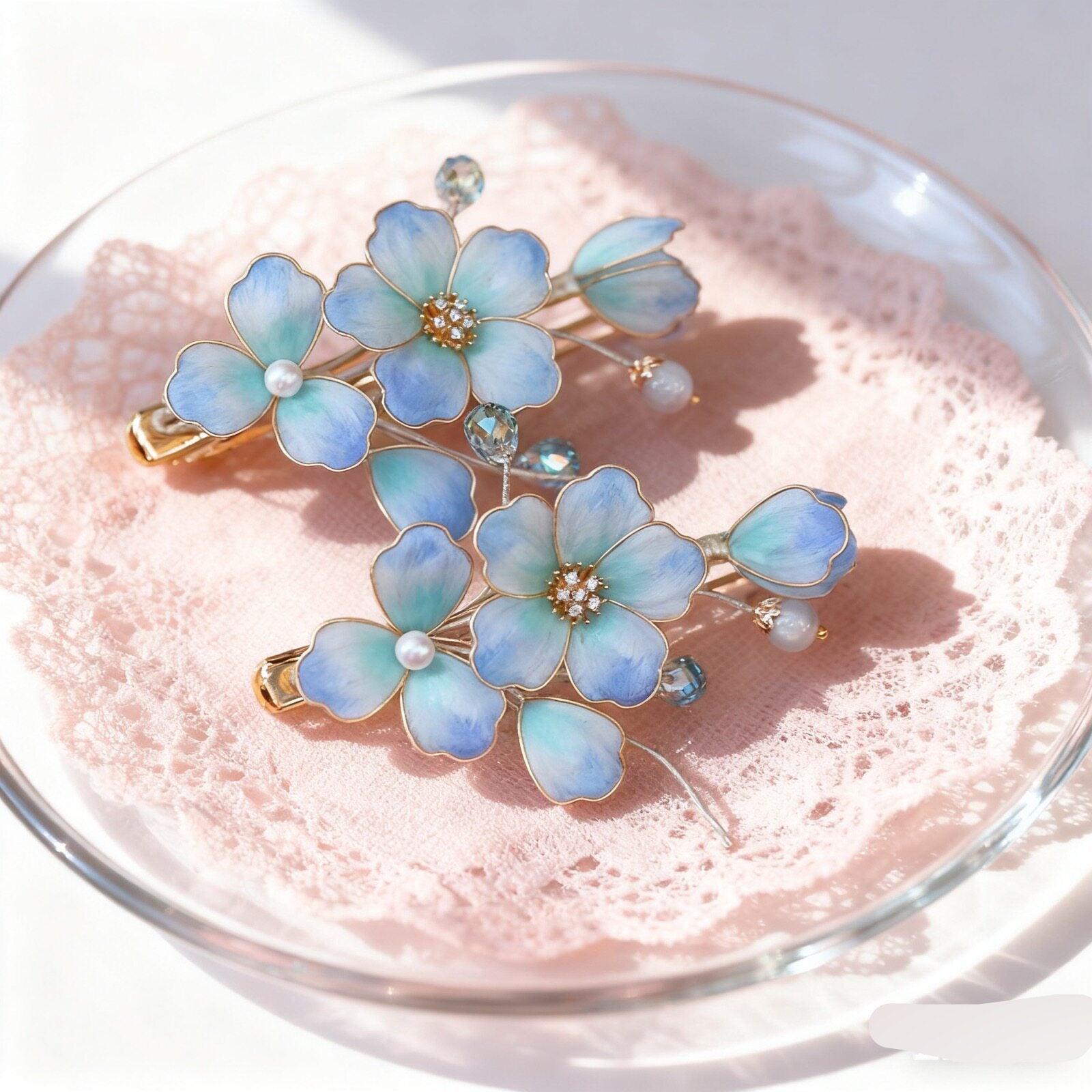 Handmade Pale Blue Mulberry Silk Velvet Hair Stick - Artisan Heritage Craft for Bridal "Something Blue"