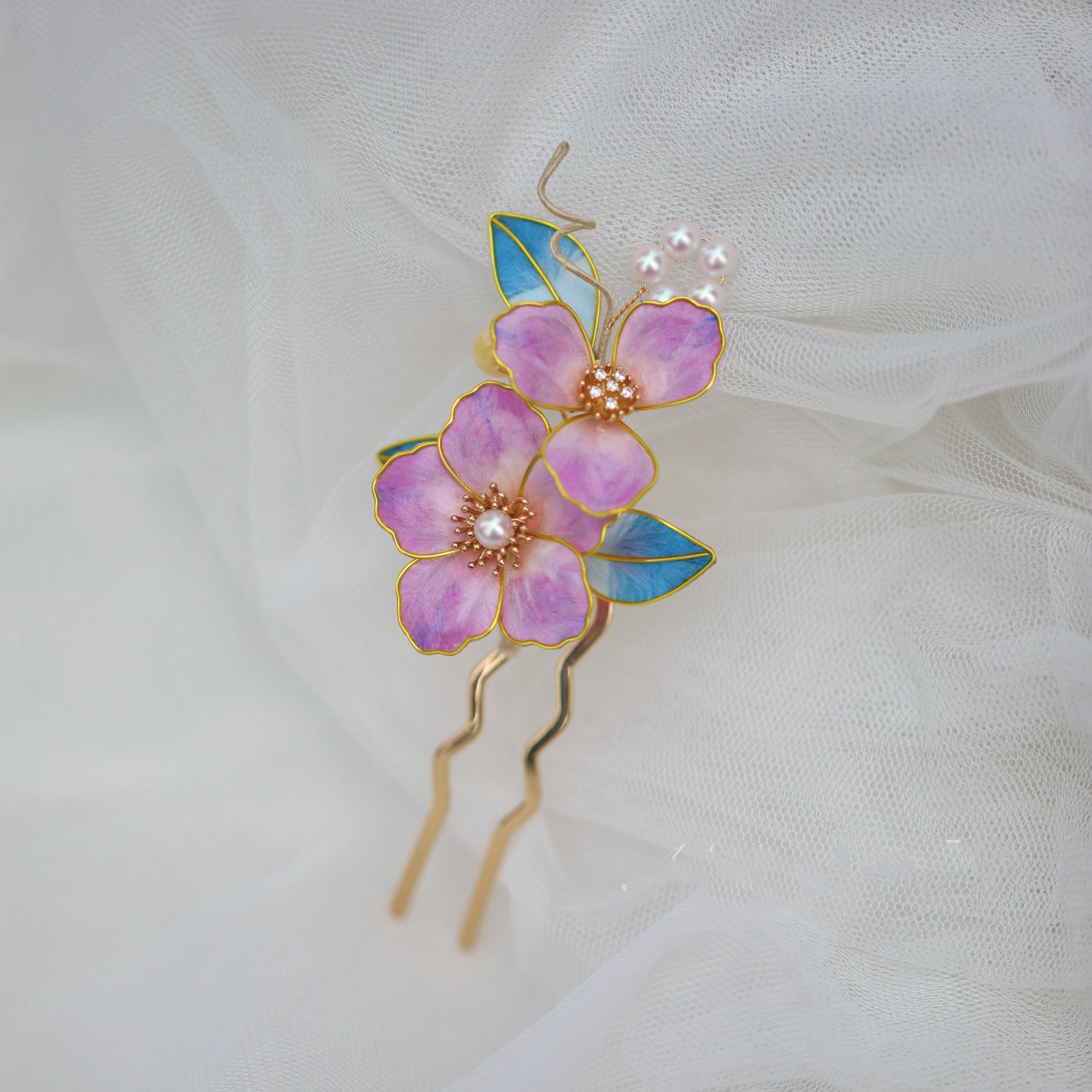 "Pink Moonlight" Silk Velvet Comb - Ethereal Floral Headpiece for Photography & Galas