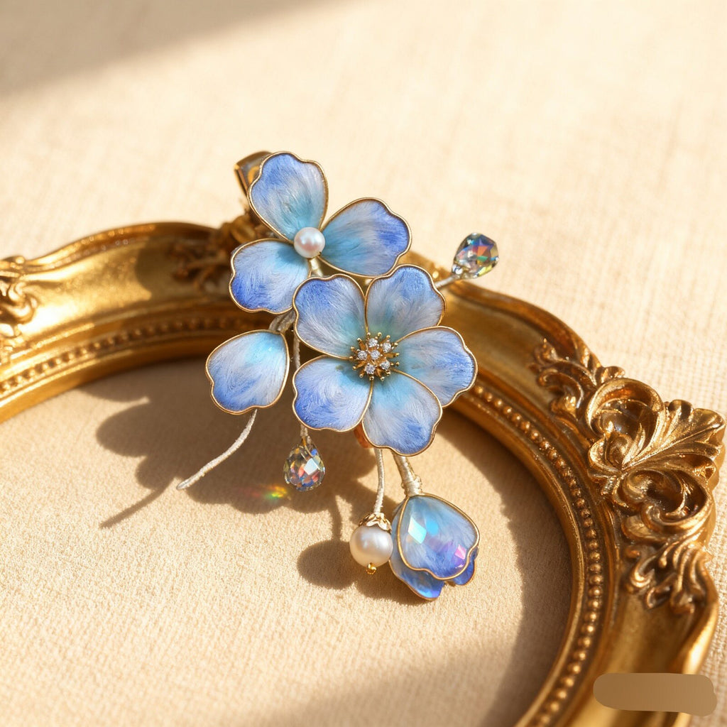 Handmade Pale Blue Mulberry Silk Velvet Hair Stick - Artisan Heritage Craft for Bridal "Something Blue"
