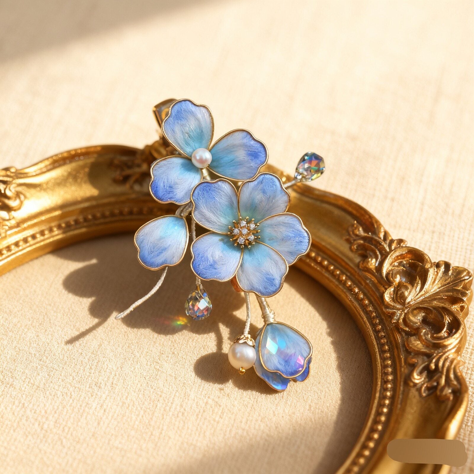 Handmade Pale Blue Mulberry Silk Velvet Hair Stick - Artisan Heritage Craft for Bridal "Something Blue"