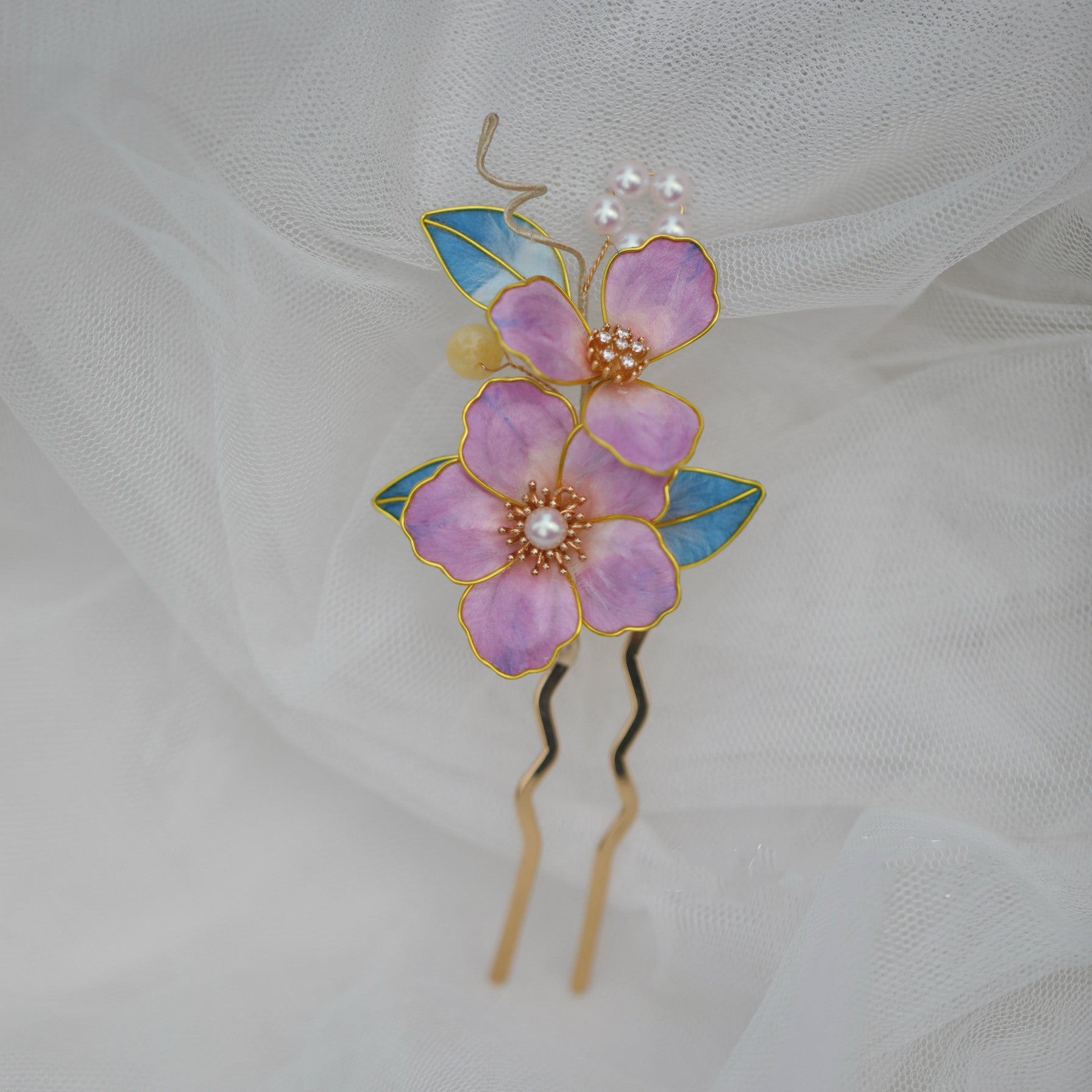 "Pink Moonlight" Silk Velvet Comb - Ethereal Floral Headpiece for Photography & Galas