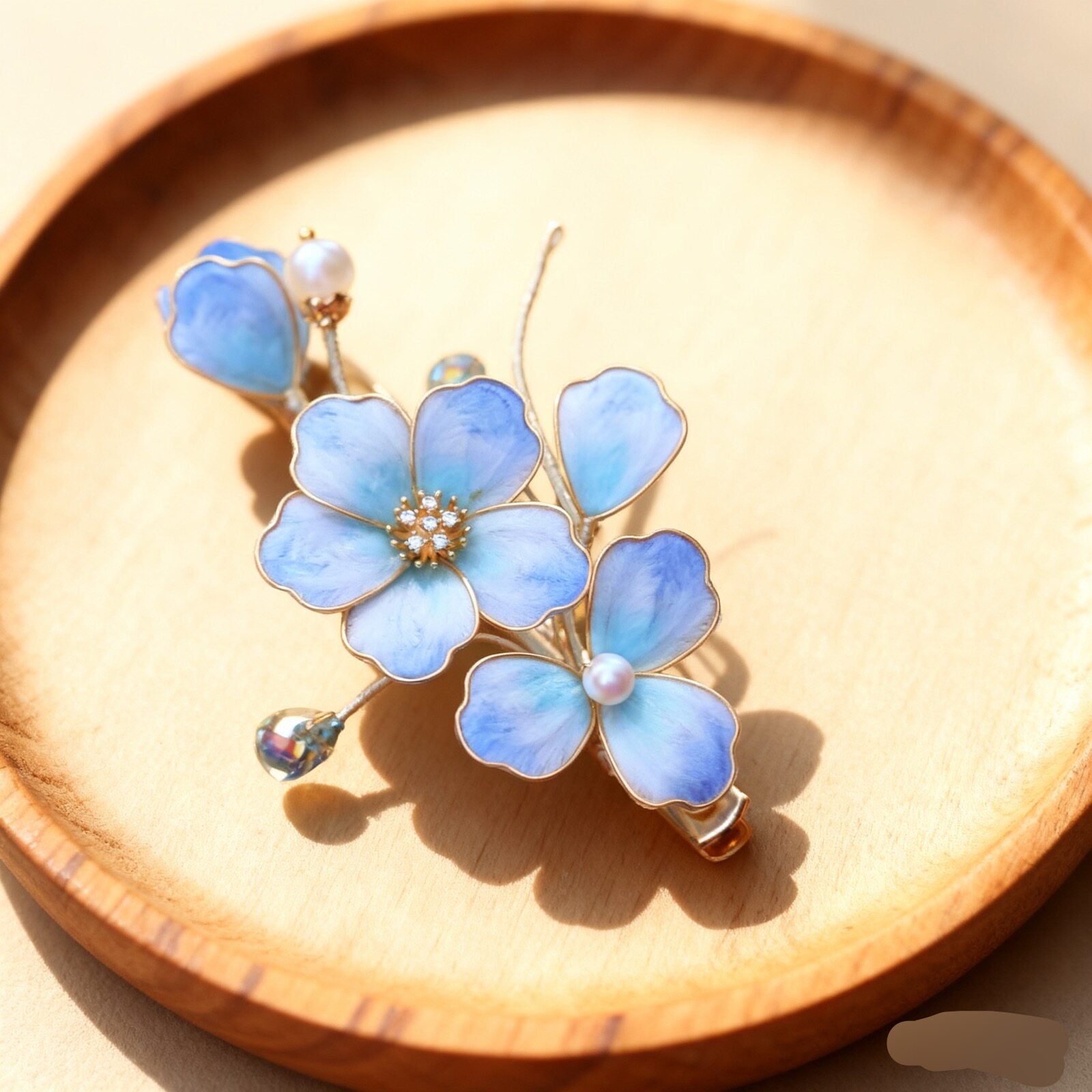 Handmade Pale Blue Mulberry Silk Velvet Hair Stick - Artisan Heritage Craft for Bridal "Something Blue"