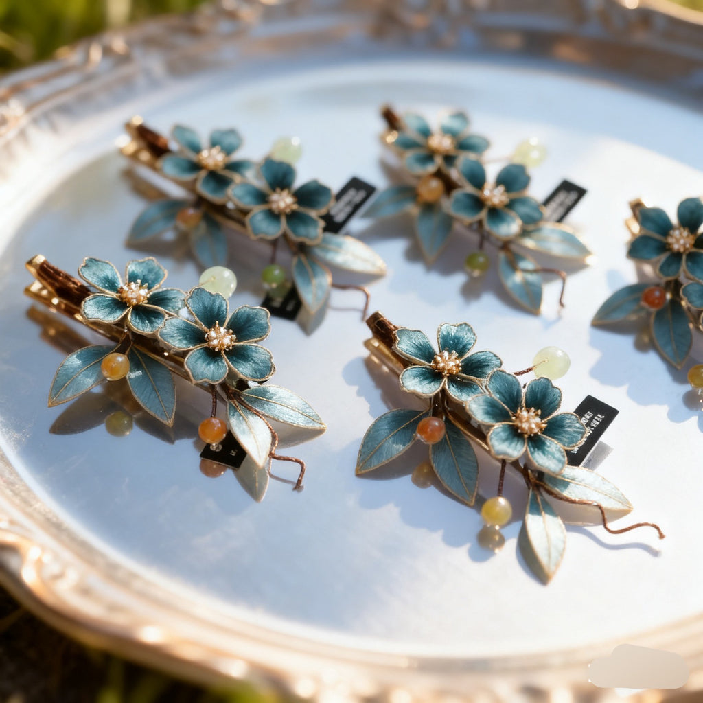 Luxury Velvet Flower Hairpin Set - Delicate Handcrafted Design, Vintage Style Hair Accessories for Bridesmaids & Tea Ceremonies