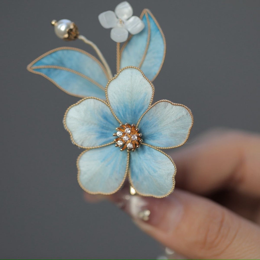 Handmade Silk Velvet Flower Clip - Baby Blue Artisan Petals, Elegant Hair Accessory for Weddings