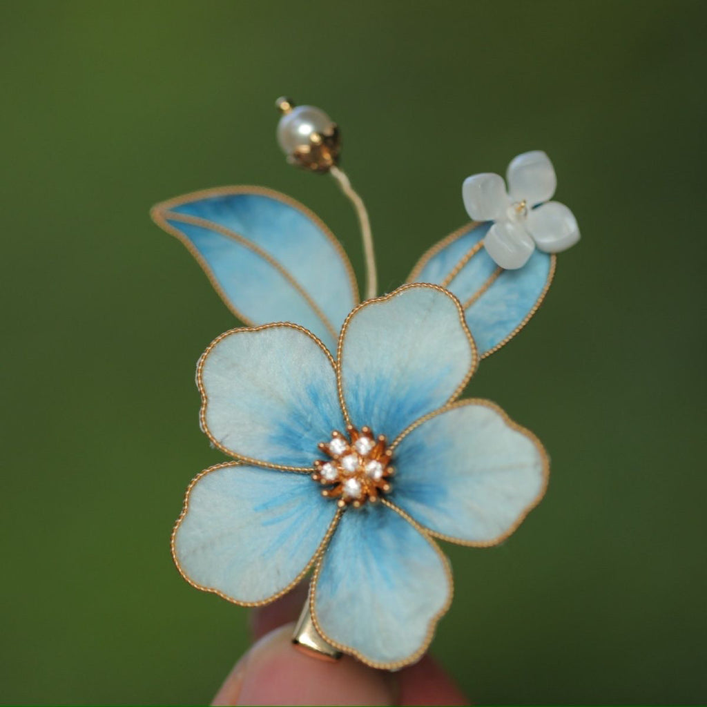 Handmade Silk Velvet Flower Clip - Baby Blue Artisan Petals, Elegant Hair Accessory for Weddings