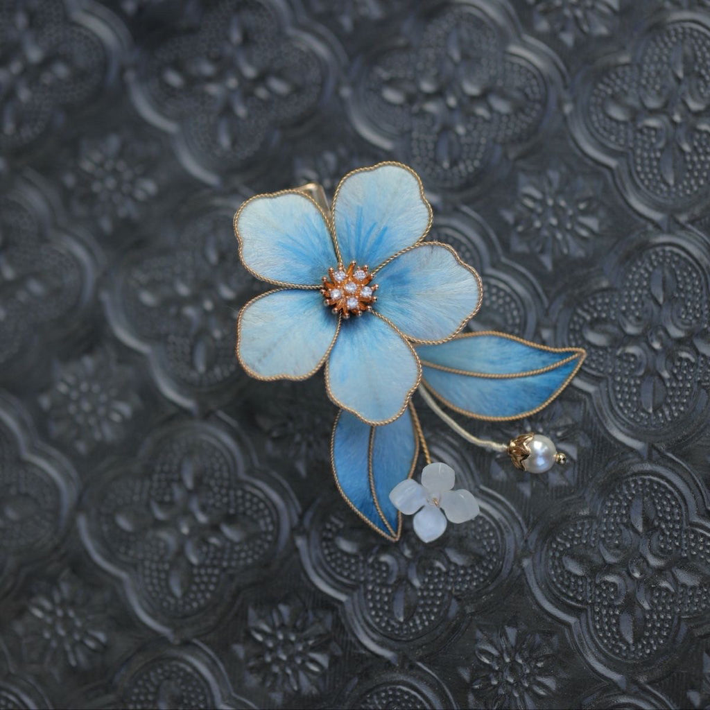 Handmade Silk Velvet Flower Clip - Baby Blue Artisan Petals, Elegant Hair Accessory for Weddings