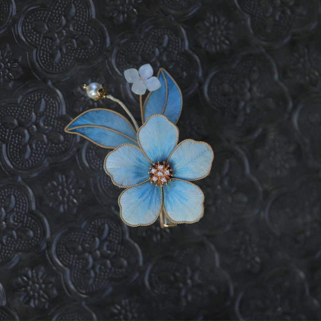Handmade Silk Velvet Flower Clip - Baby Blue Artisan Petals, Elegant Hair Accessory for Weddings
