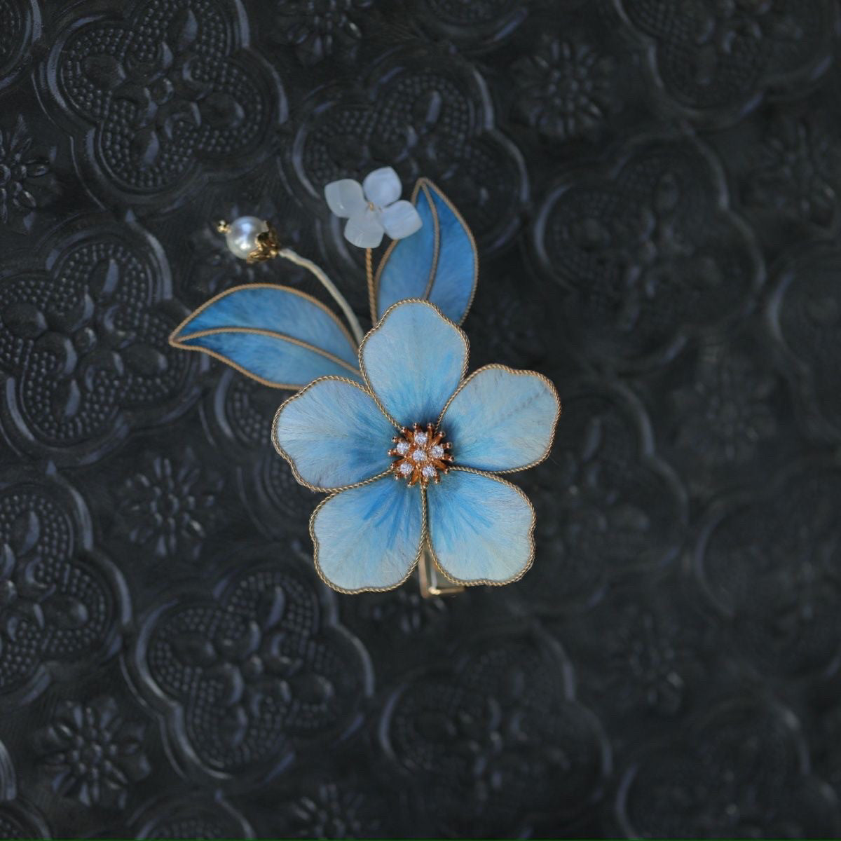 Handmade Silk Velvet Flower Clip - Baby Blue Artisan Petals, Elegant Hair Accessory for Weddings