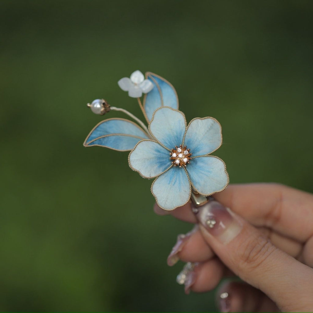 Handmade Silk Velvet Flower Clip - Baby Blue Artisan Petals, Elegant Hair Accessory for Weddings