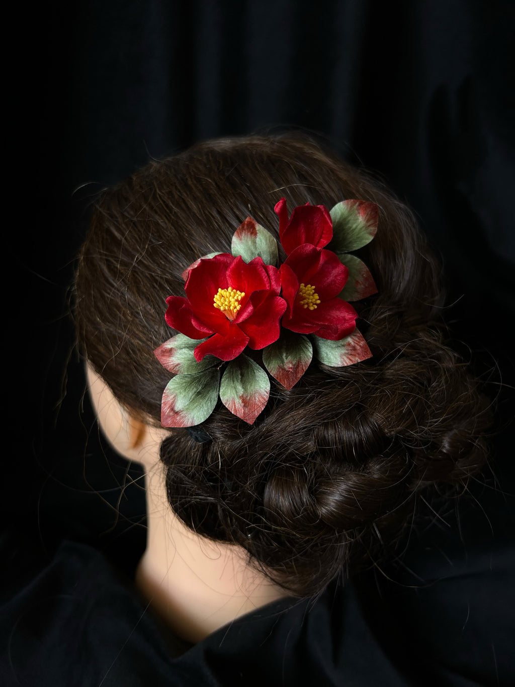 Handmade Silk Velvet Camellia Brooch - Artisan Floral Pin for Luxury Coats & Blazers