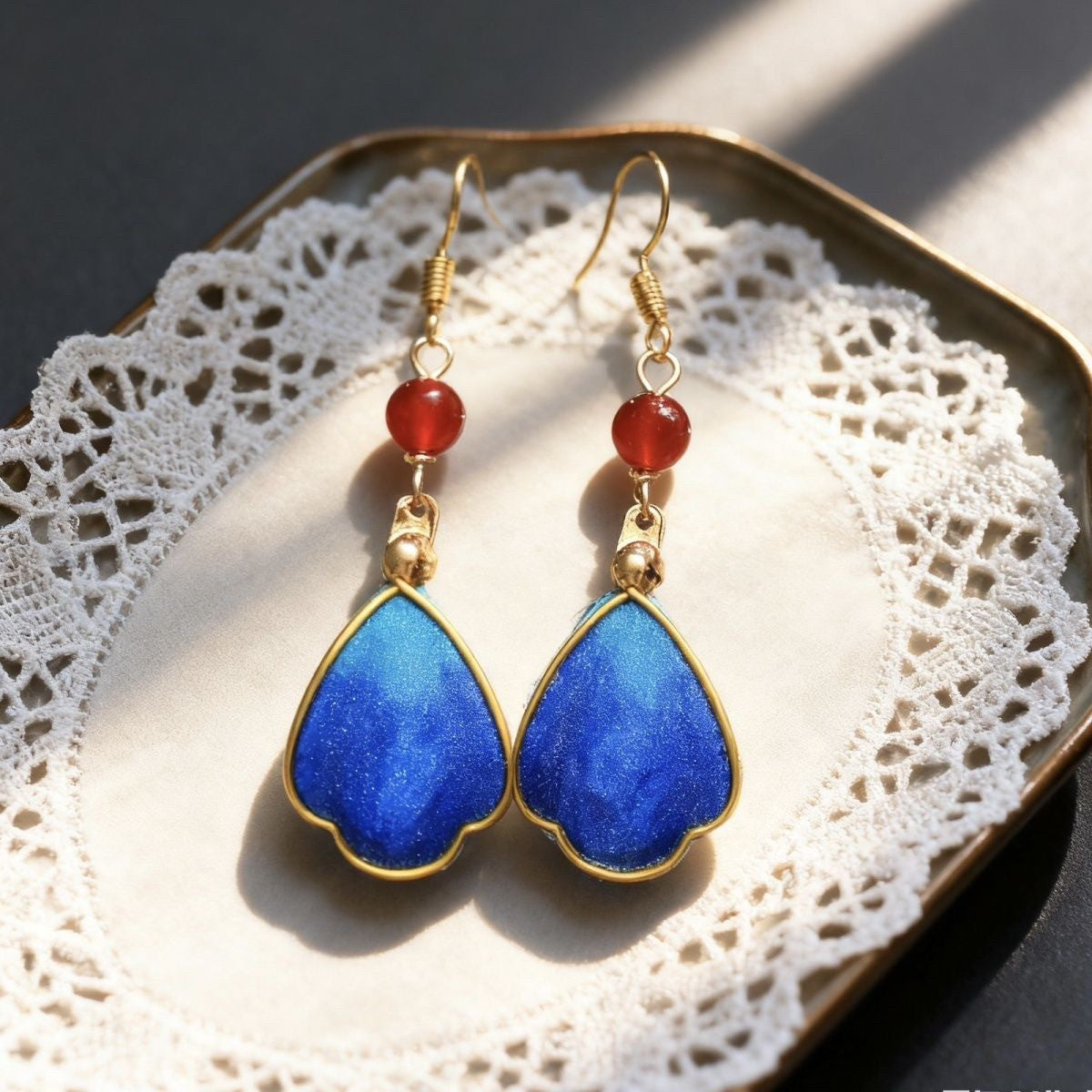 Velvet Flower Dangle Earrings - Handmade Intangible Heritage, Retro Chinese Style for Cheongsam Hanfu