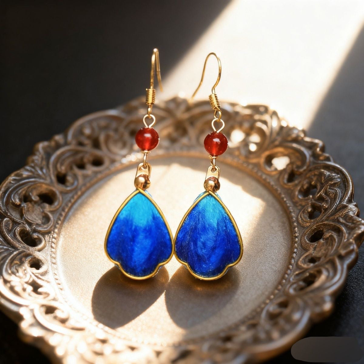 Velvet Flower Dangle Earrings - Handmade Intangible Heritage, Retro Chinese Style for Cheongsam Hanfu