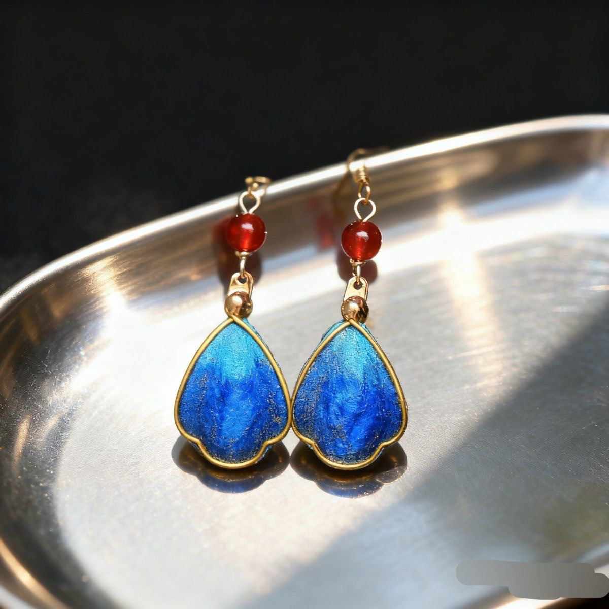 Velvet Flower Dangle Earrings - Handmade Intangible Heritage, Retro Chinese Style for Cheongsam Hanfu