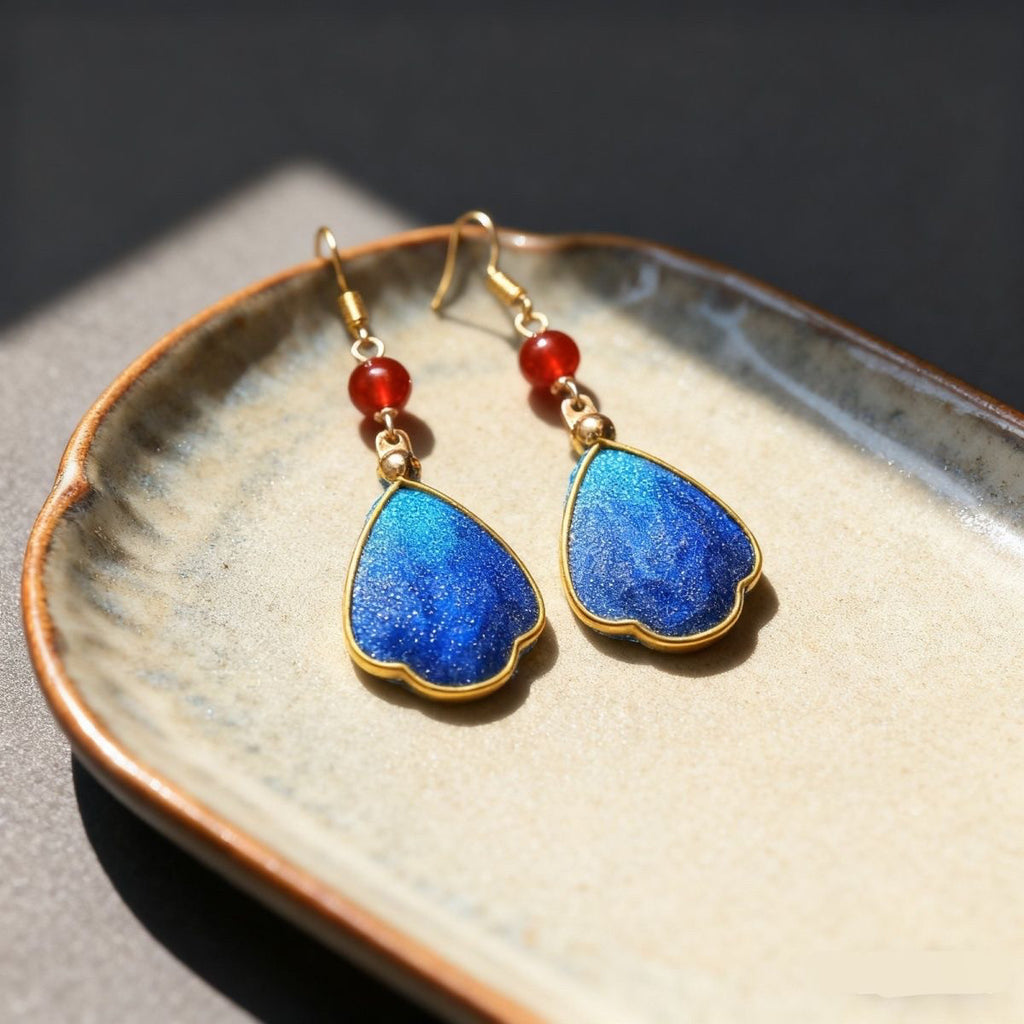 Velvet Flower Dangle Earrings - Handmade Intangible Heritage, Retro Chinese Style for Cheongsam Hanfu