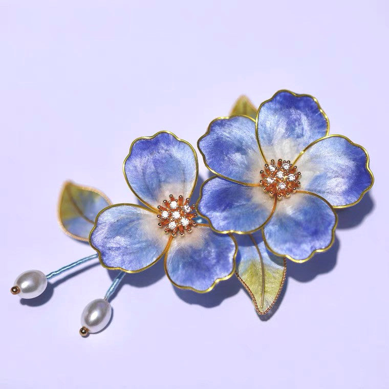 Handmade Violet Blue Mulberry Silk Velvet Hair Stick - Heritage Craft, Elegant Floral Pin for Daily Luxury