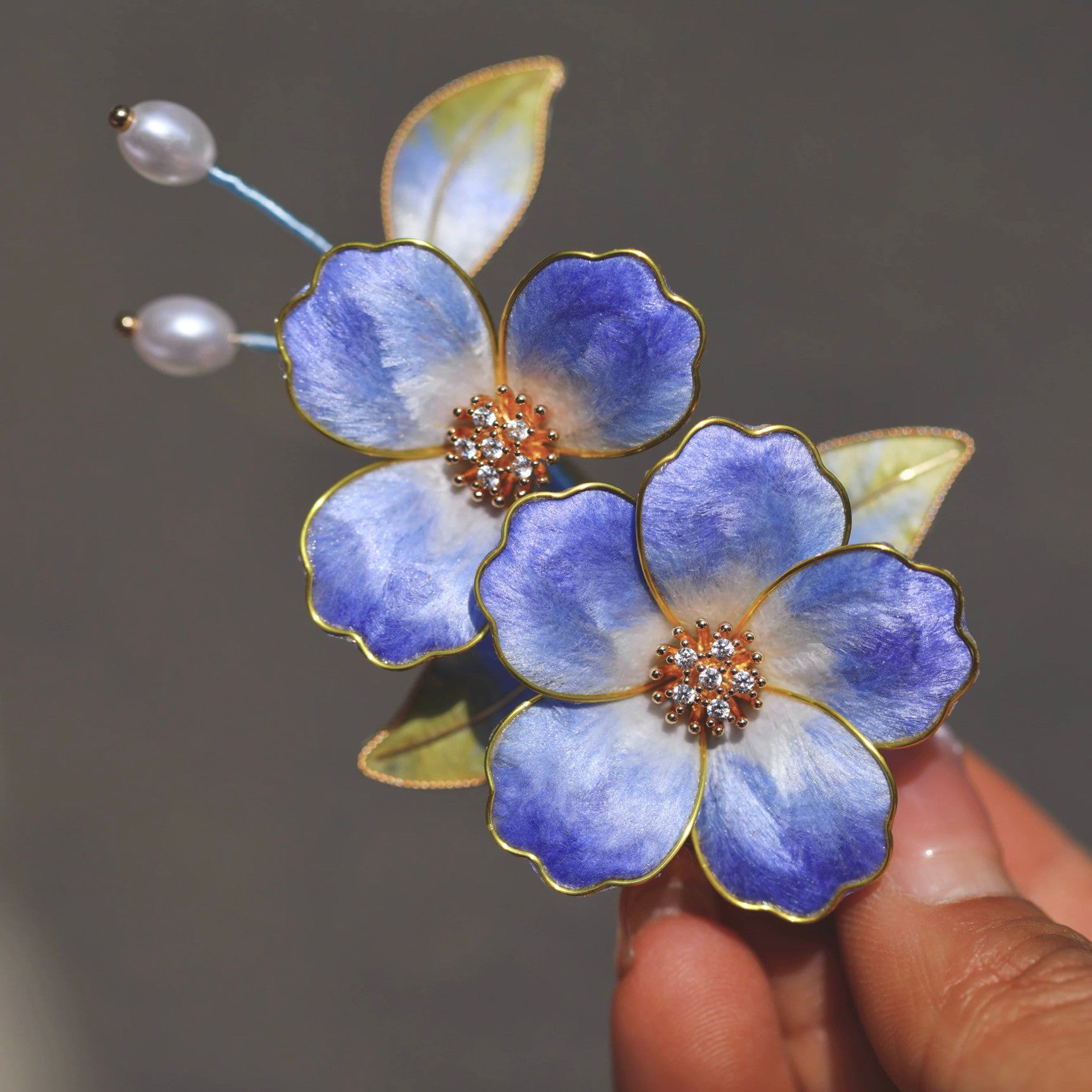 Handmade Violet Blue Mulberry Silk Velvet Hair Stick - Heritage Craft, Elegant Floral Pin for Daily Luxury