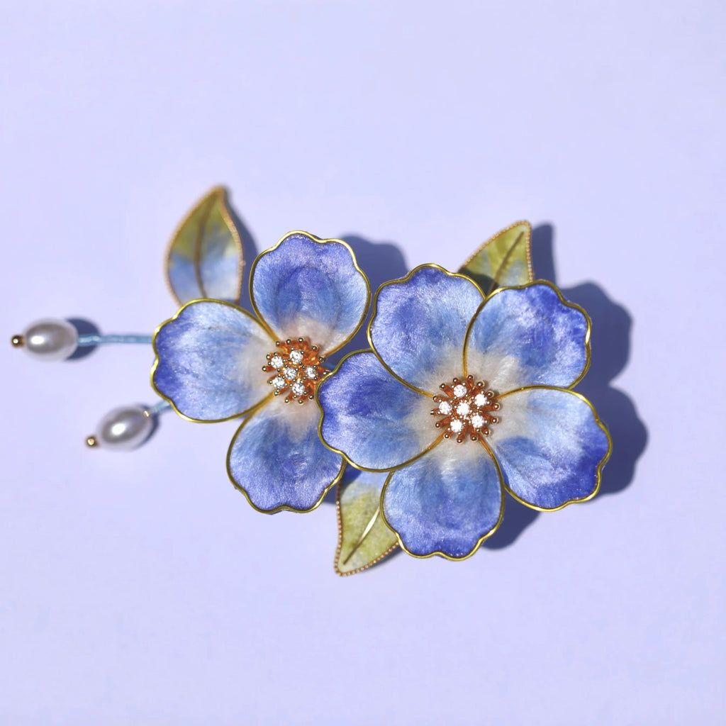 Handmade Violet Blue Mulberry Silk Velvet Hair Stick - Heritage Craft, Elegant Floral Pin for Daily Luxury