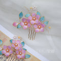 Luxury Sakura Pink Silk Velvet Comb - Detailed Filigree Accents for Gift for Her
