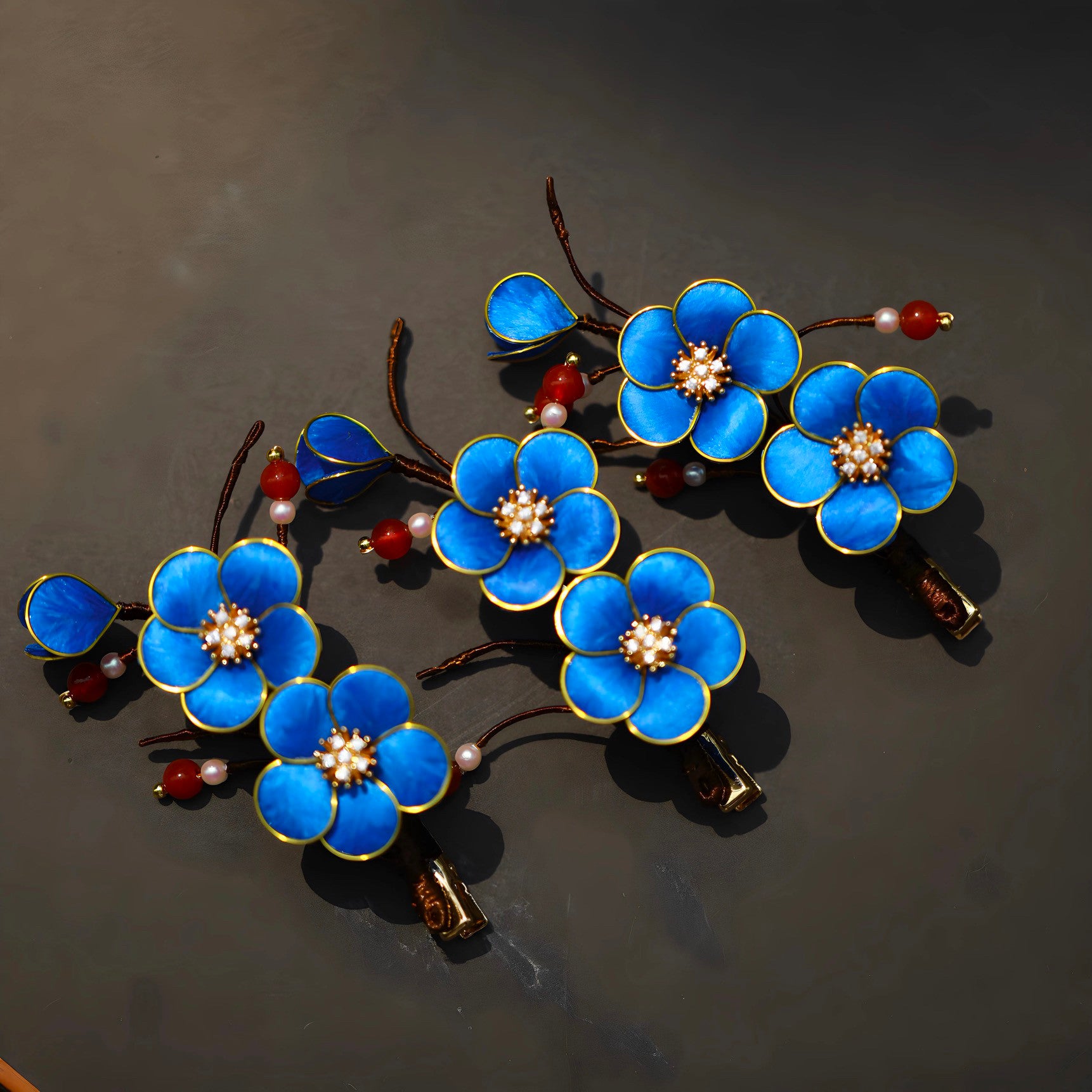 Handcrafted Heirloom Silk Hairclip - Royal Blue Floral Artistry for Cultural Galas & Festivals