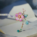 Vintage Peach Blossom Dangle Hairpin - Tassel Heritage Accessory for Tea Parties & Prom