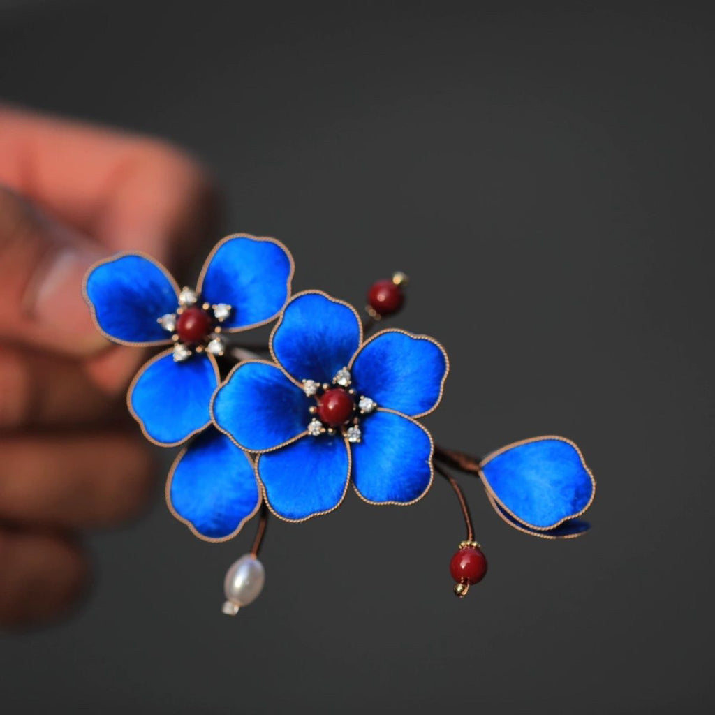 Premium Botanical Velvet Hair Clip - Artisan Teal Silk Petals, Heirloom Quality for Formal Events