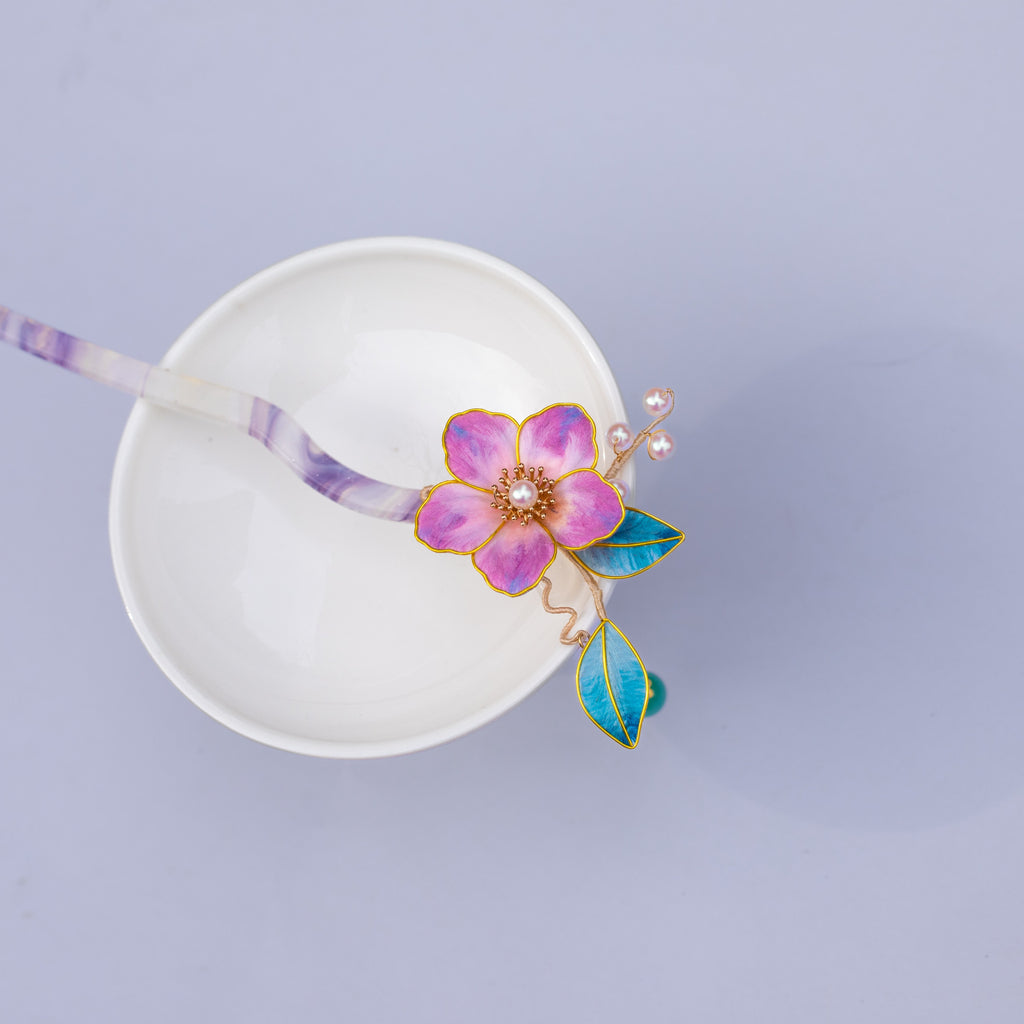 Vintage Peach Blossom Dangle Hairpin - Tassel Heritage Accessory for Tea Parties & Prom