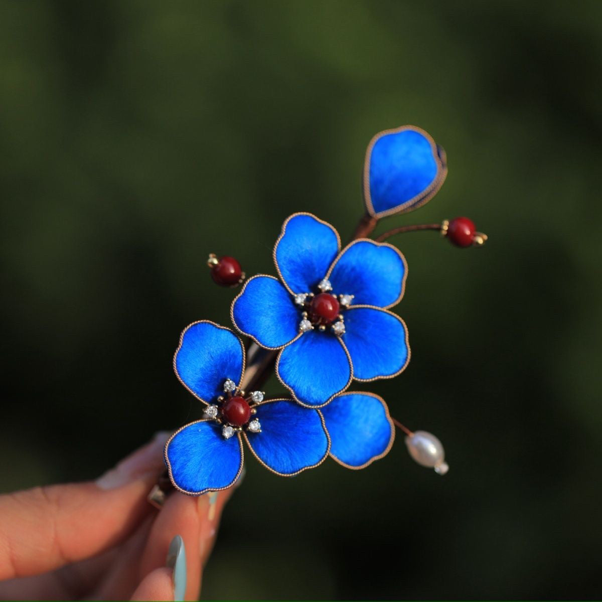 Premium Botanical Velvet Hair Clip - Artisan Teal Silk Petals, Heirloom Quality for Formal Events