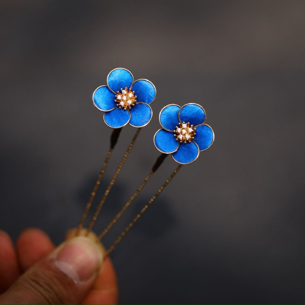 Vintage Blue Silk Hair Fork - Faux Kingfisher Heritage Jewelry for Tea Parties & Prom