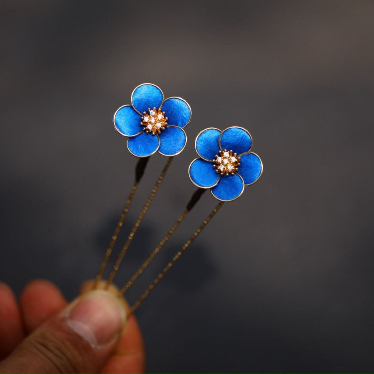 Vintage Blue Silk Hair Fork - Faux Kingfisher Heritage Jewelry for Tea Parties & Prom