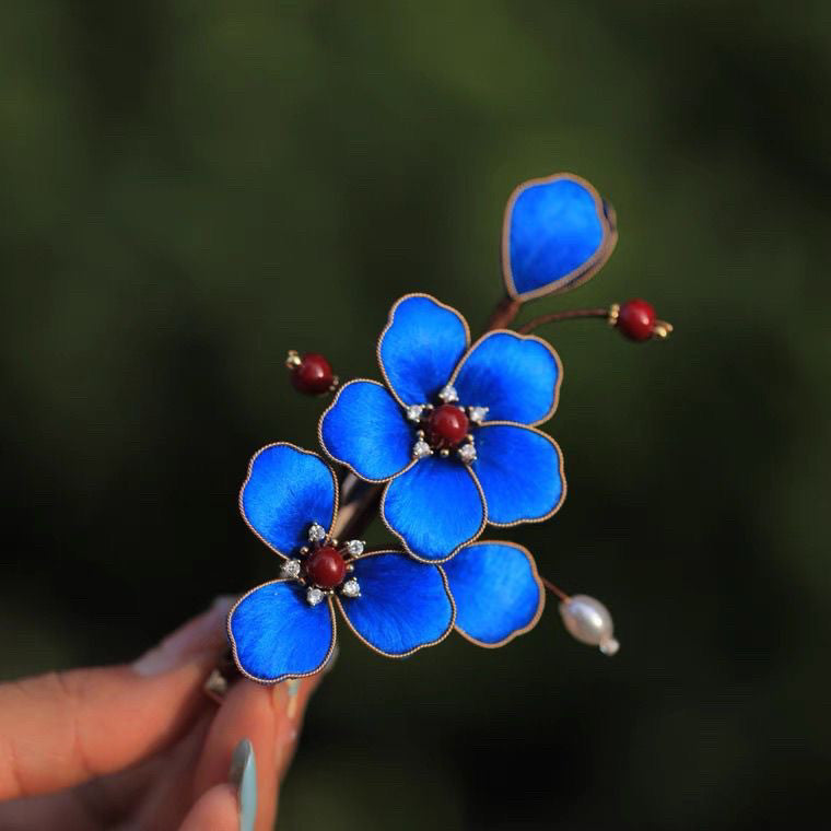 Premium Botanical Velvet Hair Clip - Artisan Teal Silk Petals, Heirloom Quality for Formal Events