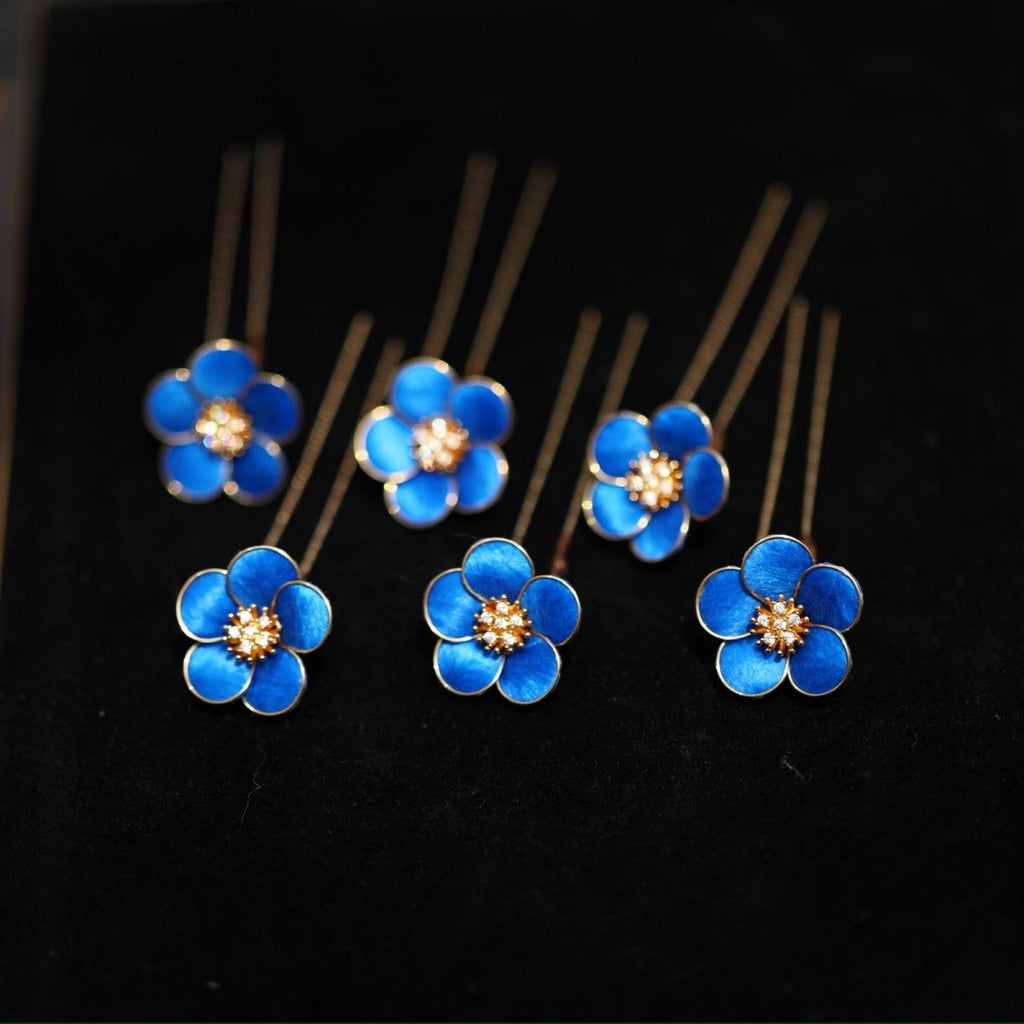 Vintage Blue Silk Hair Fork - Faux Kingfisher Heritage Jewelry for Tea Parties & Prom