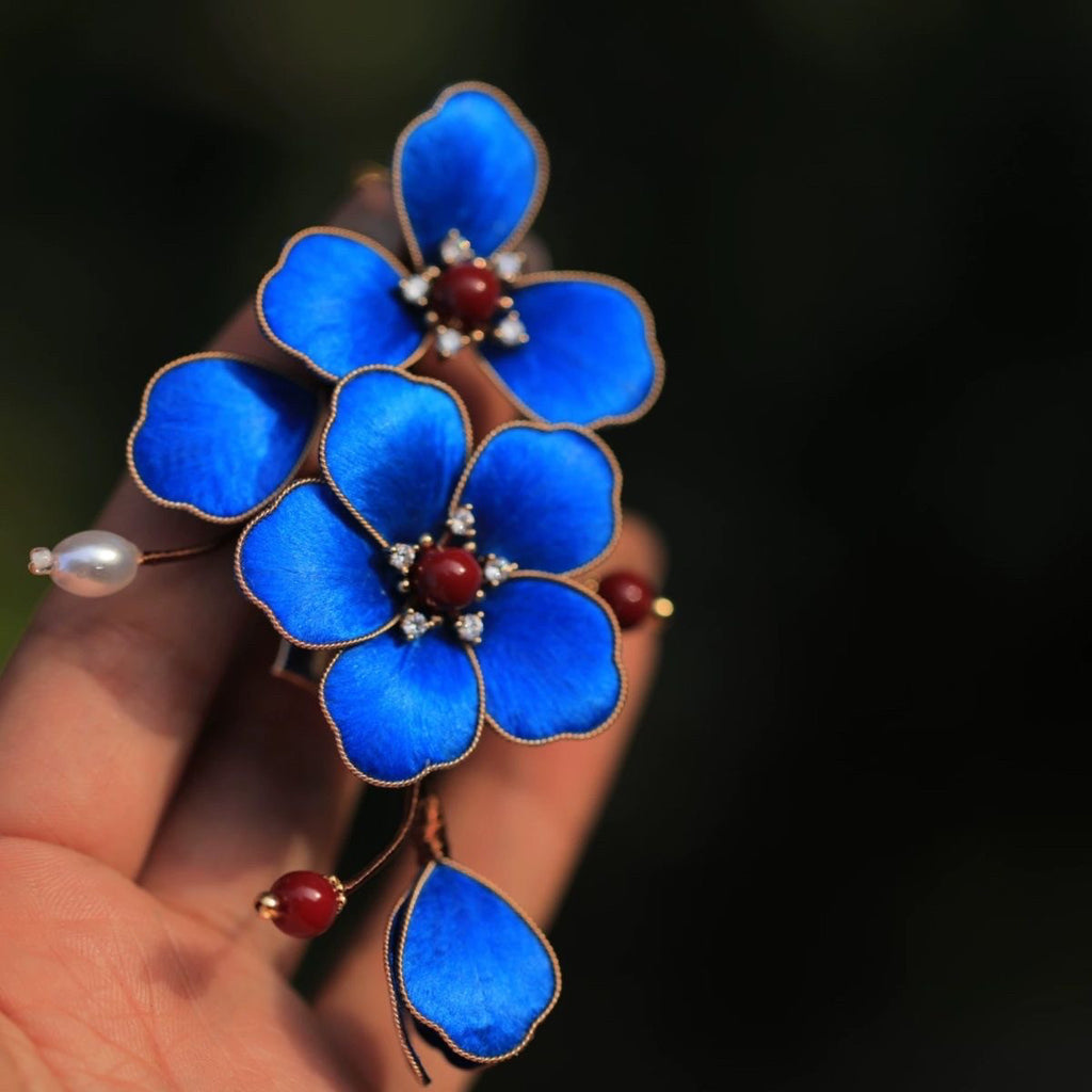 Premium Botanical Velvet Hair Clip - Artisan Teal Silk Petals, Heirloom Quality for Formal Events