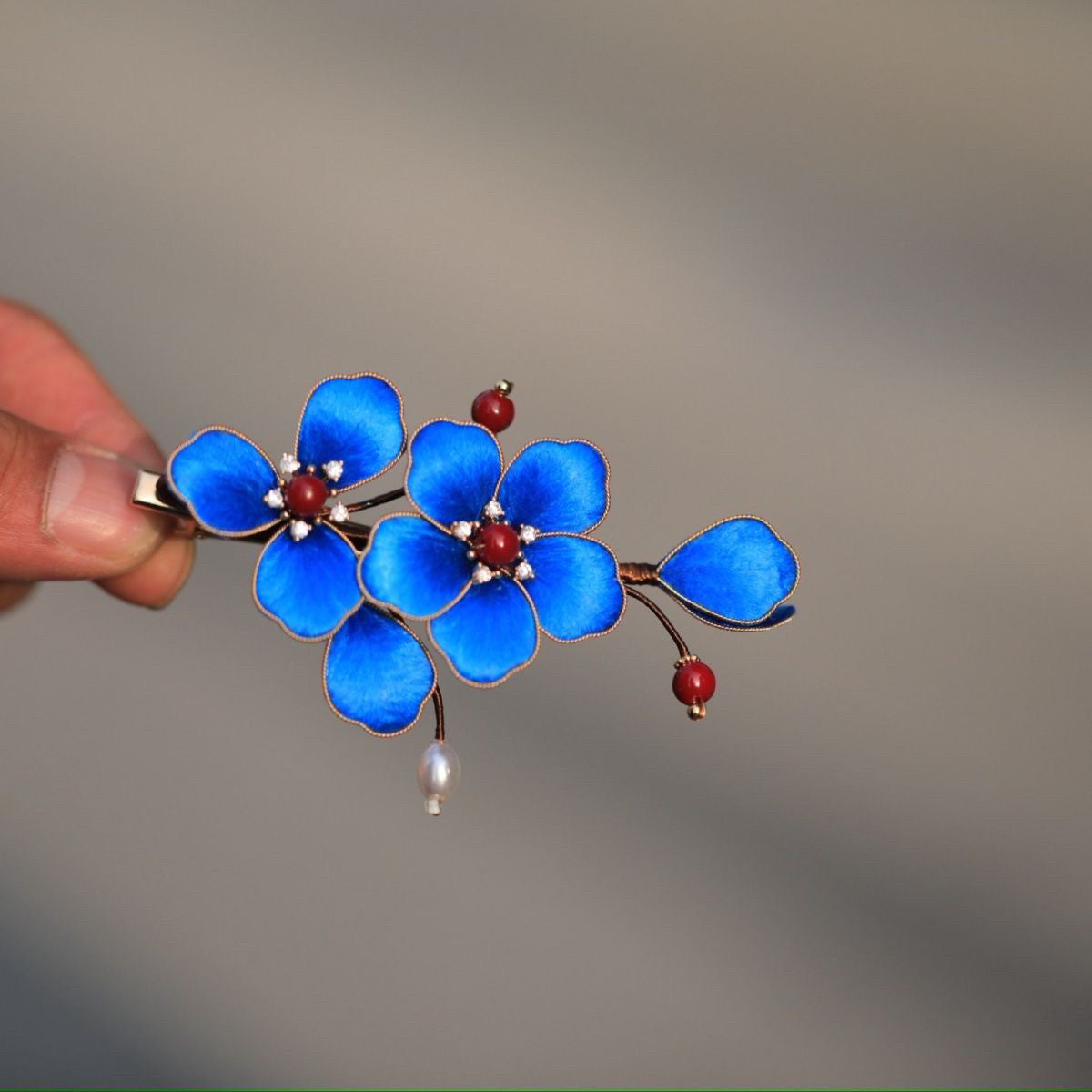 Premium Botanical Velvet Hair Clip - Artisan Teal Silk Petals, Heirloom Quality for Formal Events