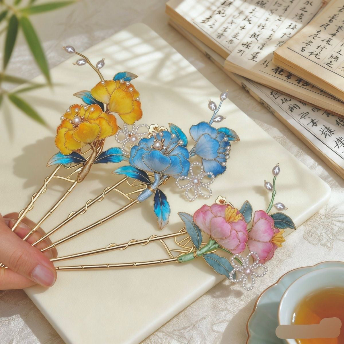 "Oriental Aesthetic" Silk Floral Barrette - Lightweight Heritage Art for Tea Parties & Prom