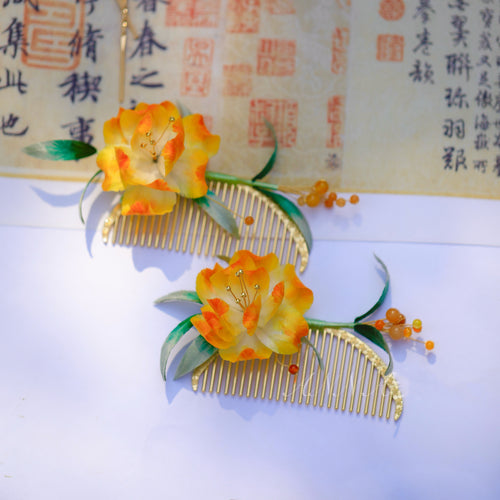 "Joyful Bloom" Silk Velvet Hair Comb - Artisan Hand-set Decor for Anniversary Gifts