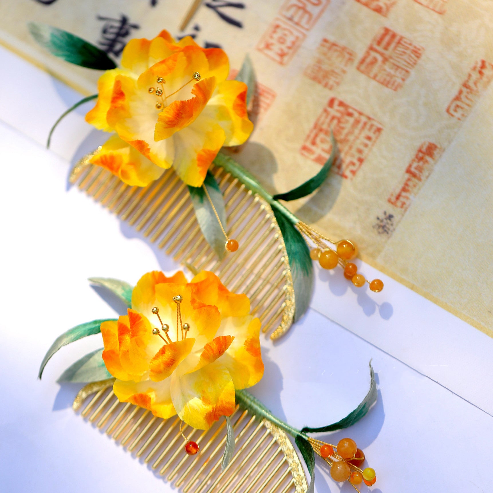 "Joyful Bloom" Silk Velvet Hair Comb - Artisan Hand-set Decor for Anniversary Gifts