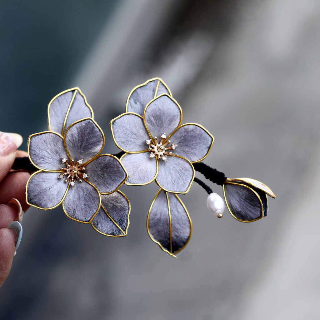 Ink Wash Aesthetic Silk Floral Barrette - Lightweight Heritage Craft for Tea Parties & Prom