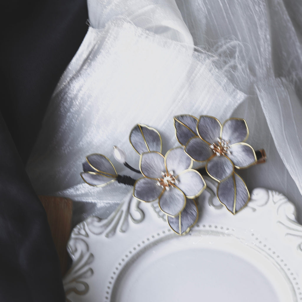 Ink Wash Aesthetic Silk Floral Barrette - Lightweight Heritage Craft for Tea Parties & Prom