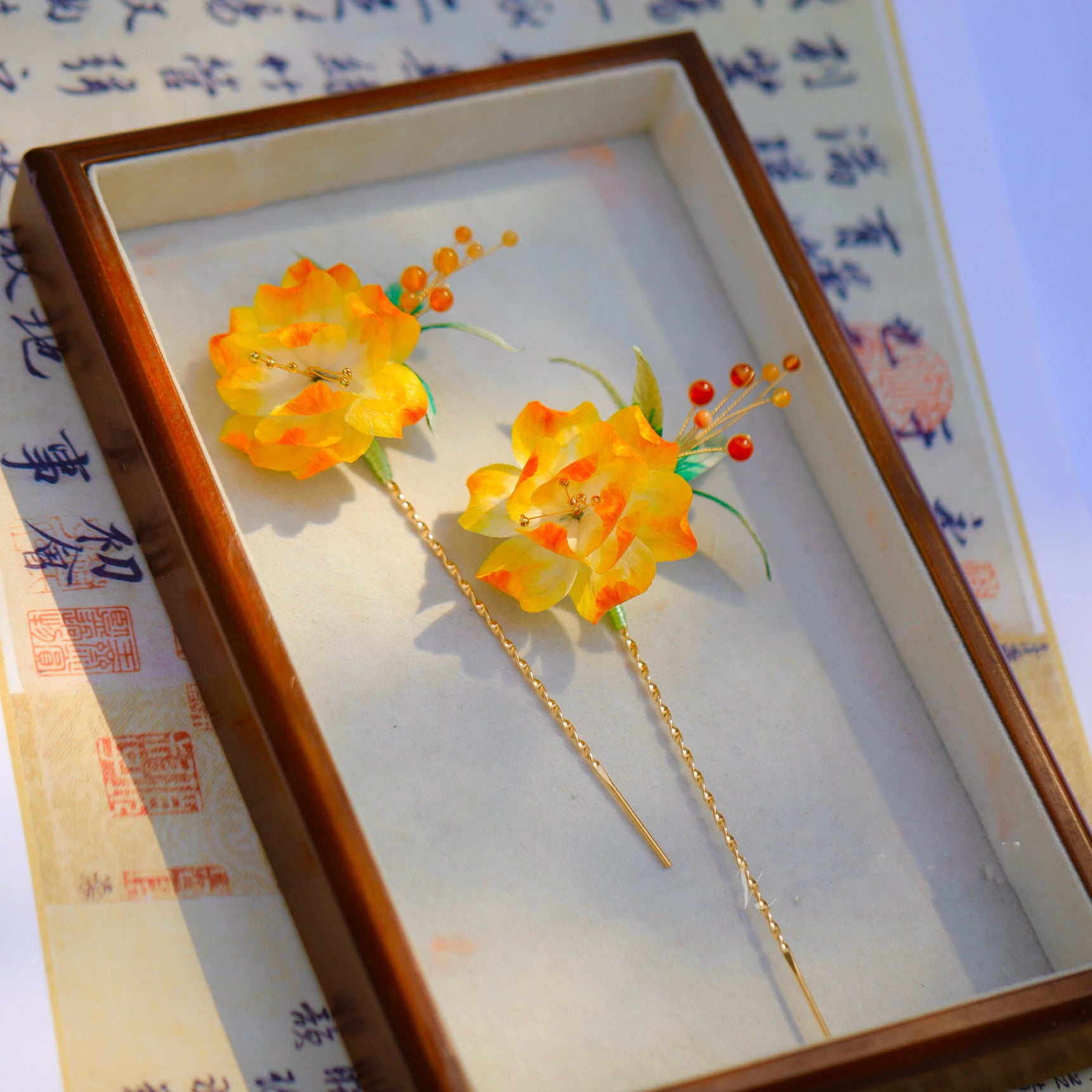 "Joyful Bloom" Silk Velvet Hair Stick - Artisan Dangle Jewelry for Anniversary Gifts